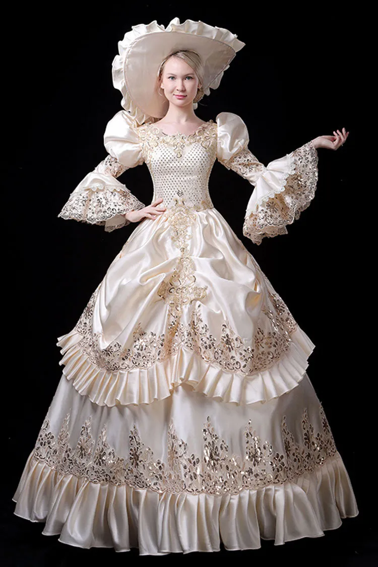 Champagne Court Style High Waisted Ruffled Multi-Layer Victorian Lolita Prom Dress
