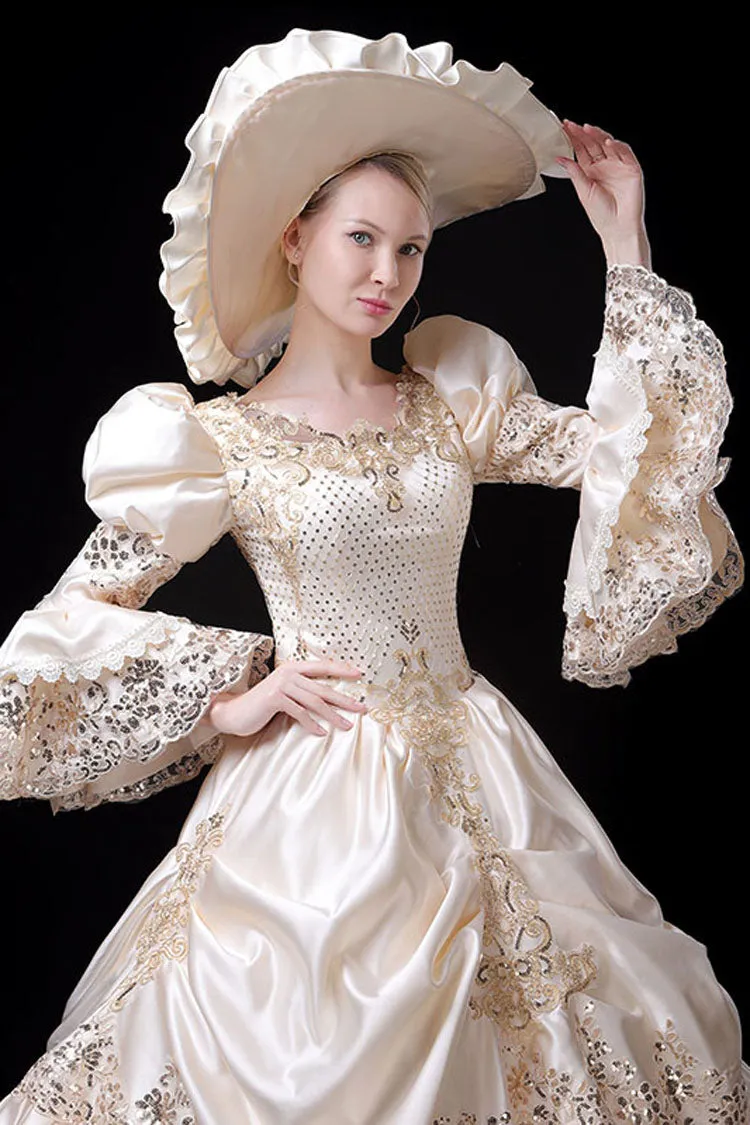 Champagne Court Style High Waisted Ruffled Multi-Layer Victorian Lolita Prom Dress