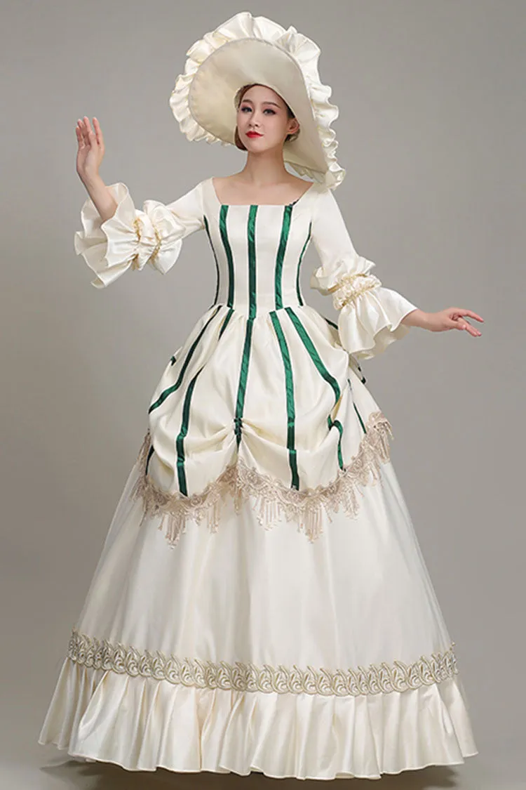 Champagne Hime Sleeves Half Sleeves Square Collar High Waisted Ruffled Victorian Lolita Prom Dress