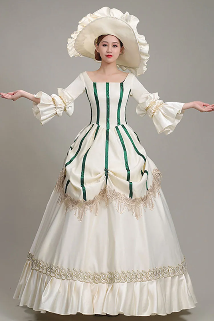 Champagne Hime Sleeves Half Sleeves Square Collar High Waisted Ruffled Victorian Lolita Prom Dress