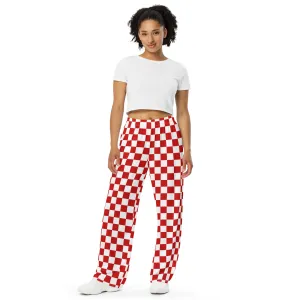 Checkered Print Unisex Wide-Leg Pants