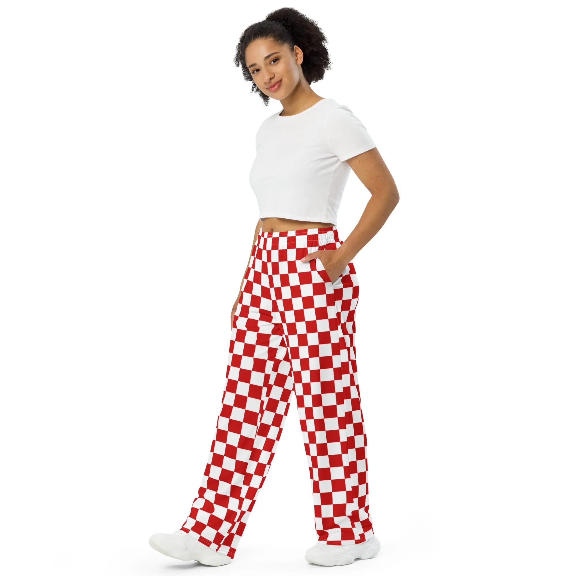 Checkered Print Unisex Wide-Leg Pants