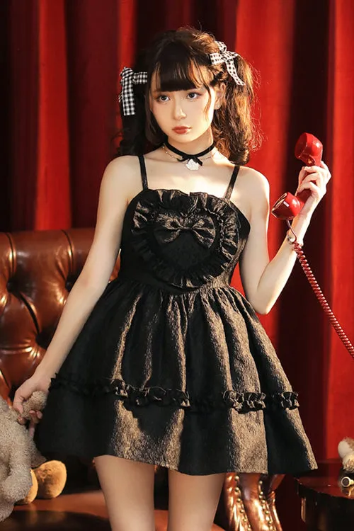 Chiffon Ruffled Heart Bow High Waisted Sweet Lolita JSK Dress