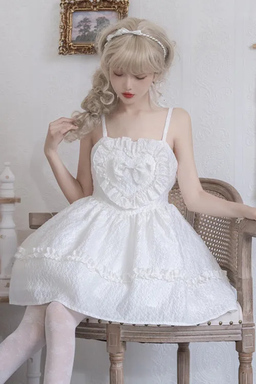 Chiffon Ruffled Heart Bow High Waisted Sweet Lolita JSK Dress