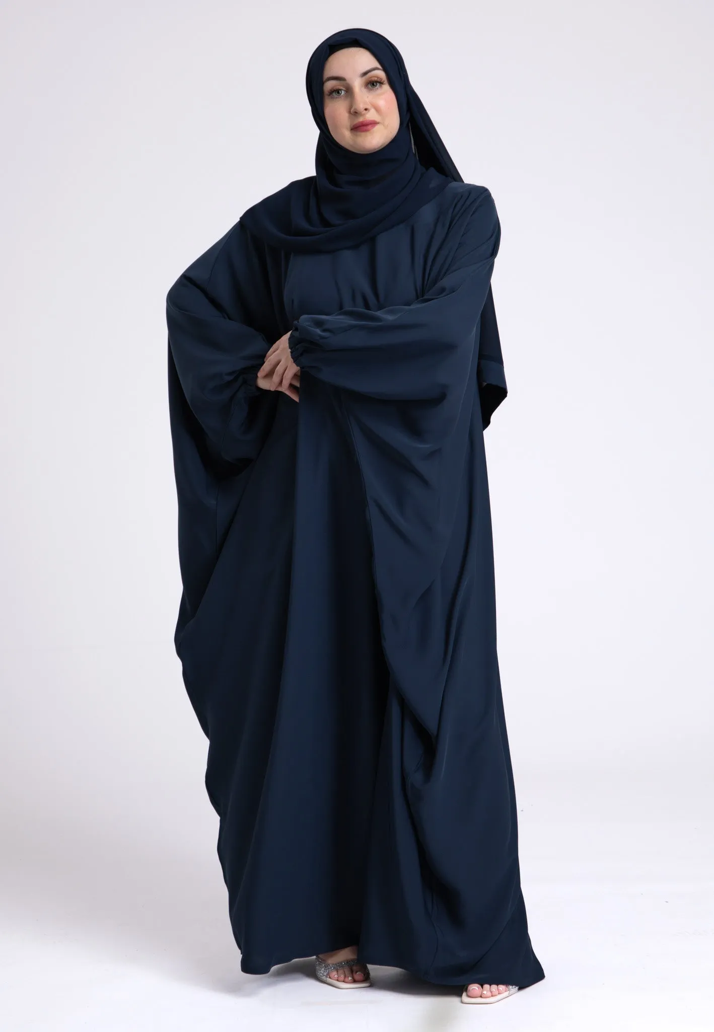 Classic Navy Farasha With Elasticated Cuff Sleeves