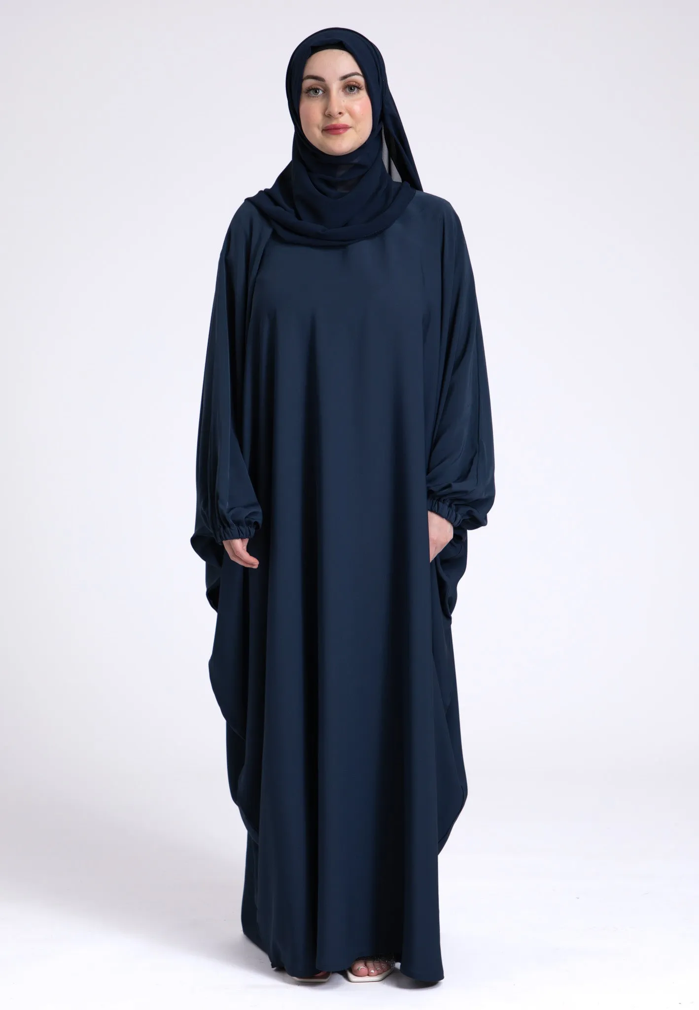 Classic Navy Farasha With Elasticated Cuff Sleeves