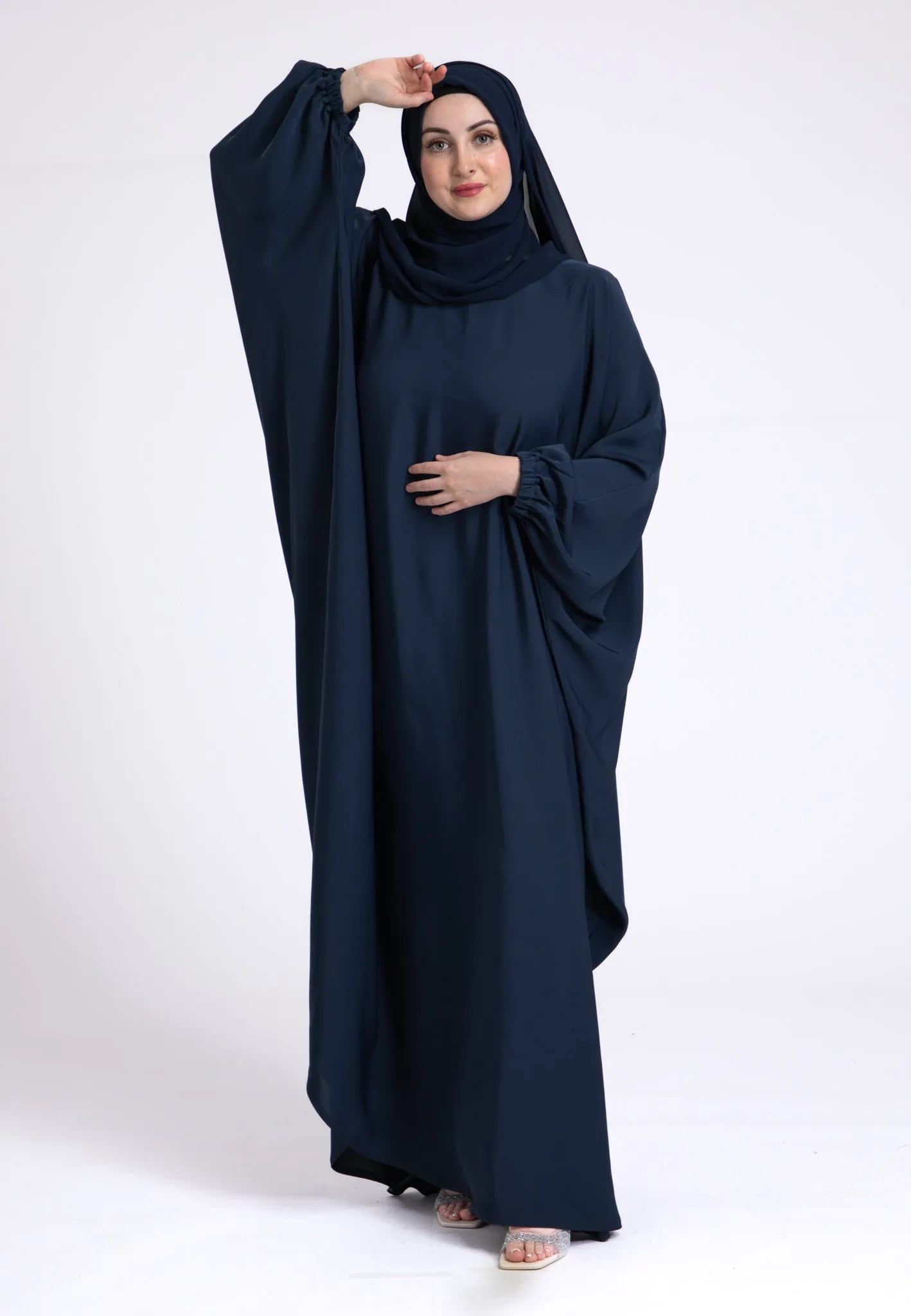 Classic Navy Farasha With Elasticated Cuff Sleeves