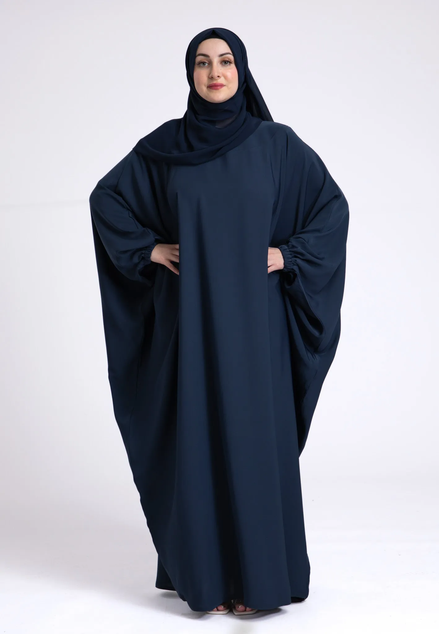 Classic Navy Farasha With Elasticated Cuff Sleeves