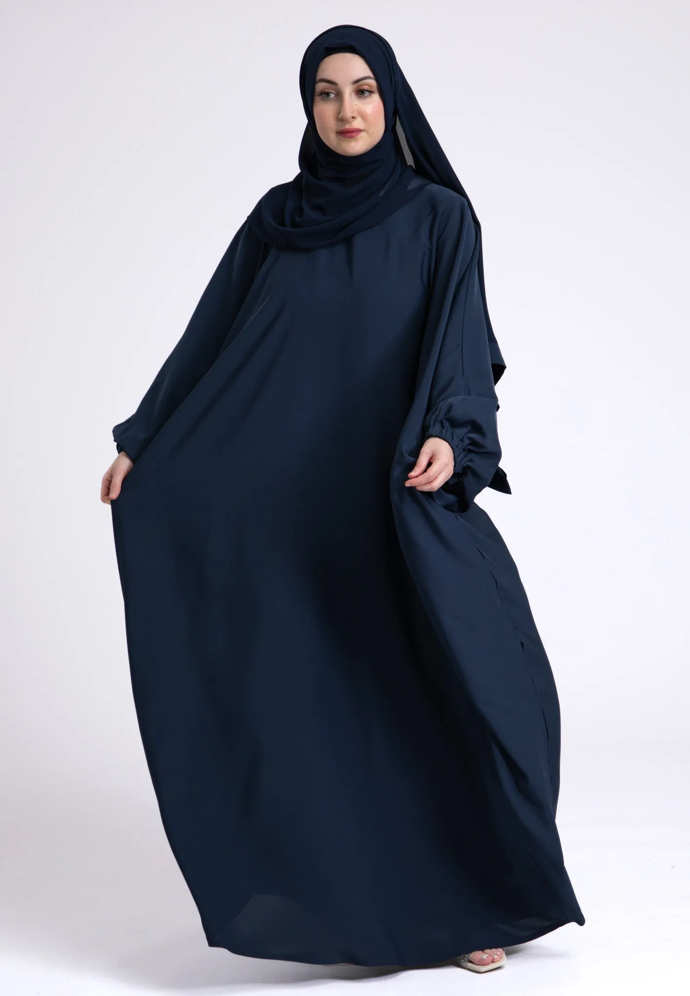 Classic Navy Farasha With Elasticated Cuff Sleeves