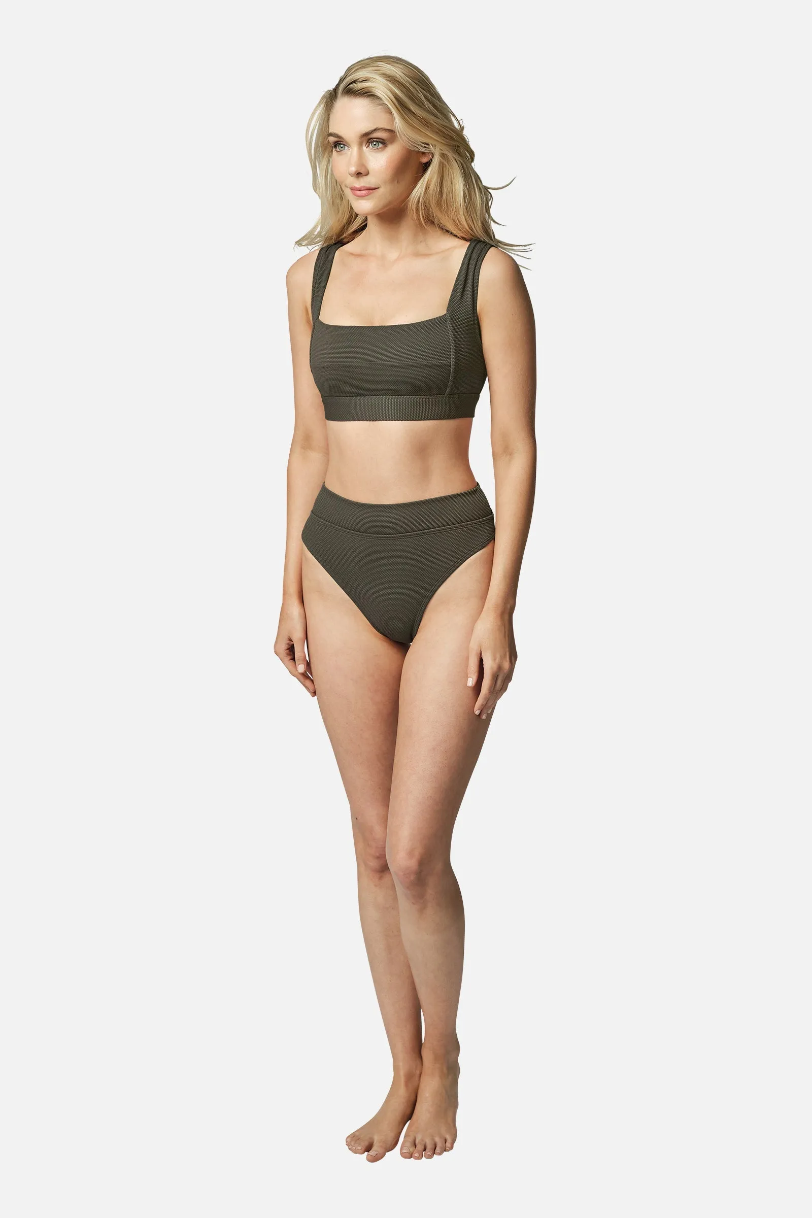 Classic Square Neck Bikini Bralette KHAKI TEXTURE