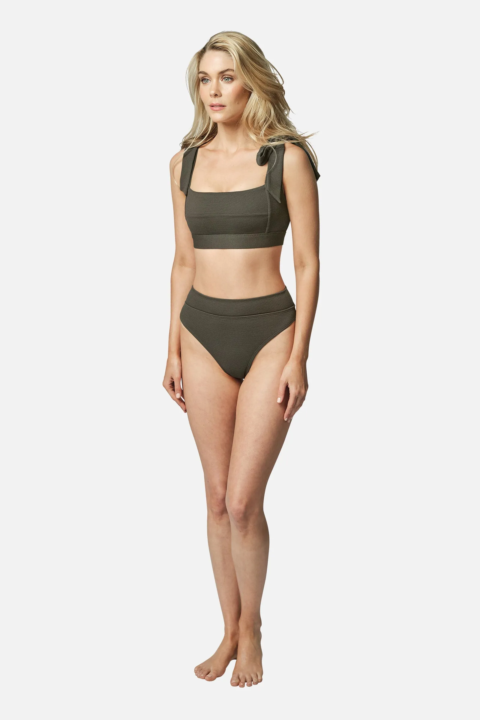 Classic Square Neck Bikini Bralette KHAKI TEXTURE