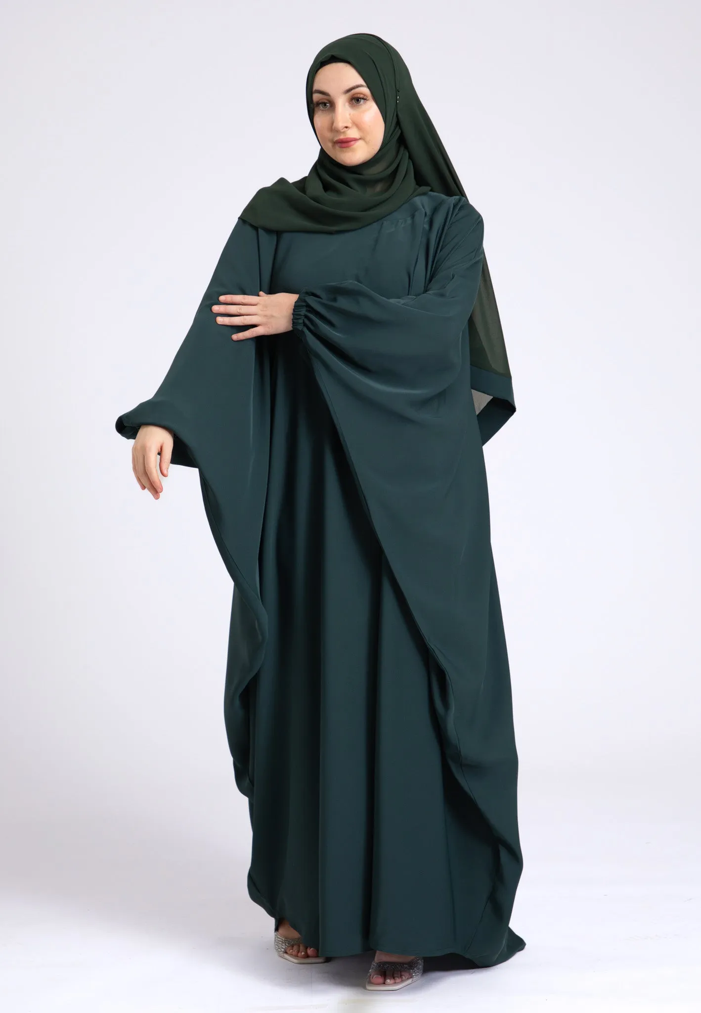 Classic Teal Farasha With Elasticated Cuff Sleeves