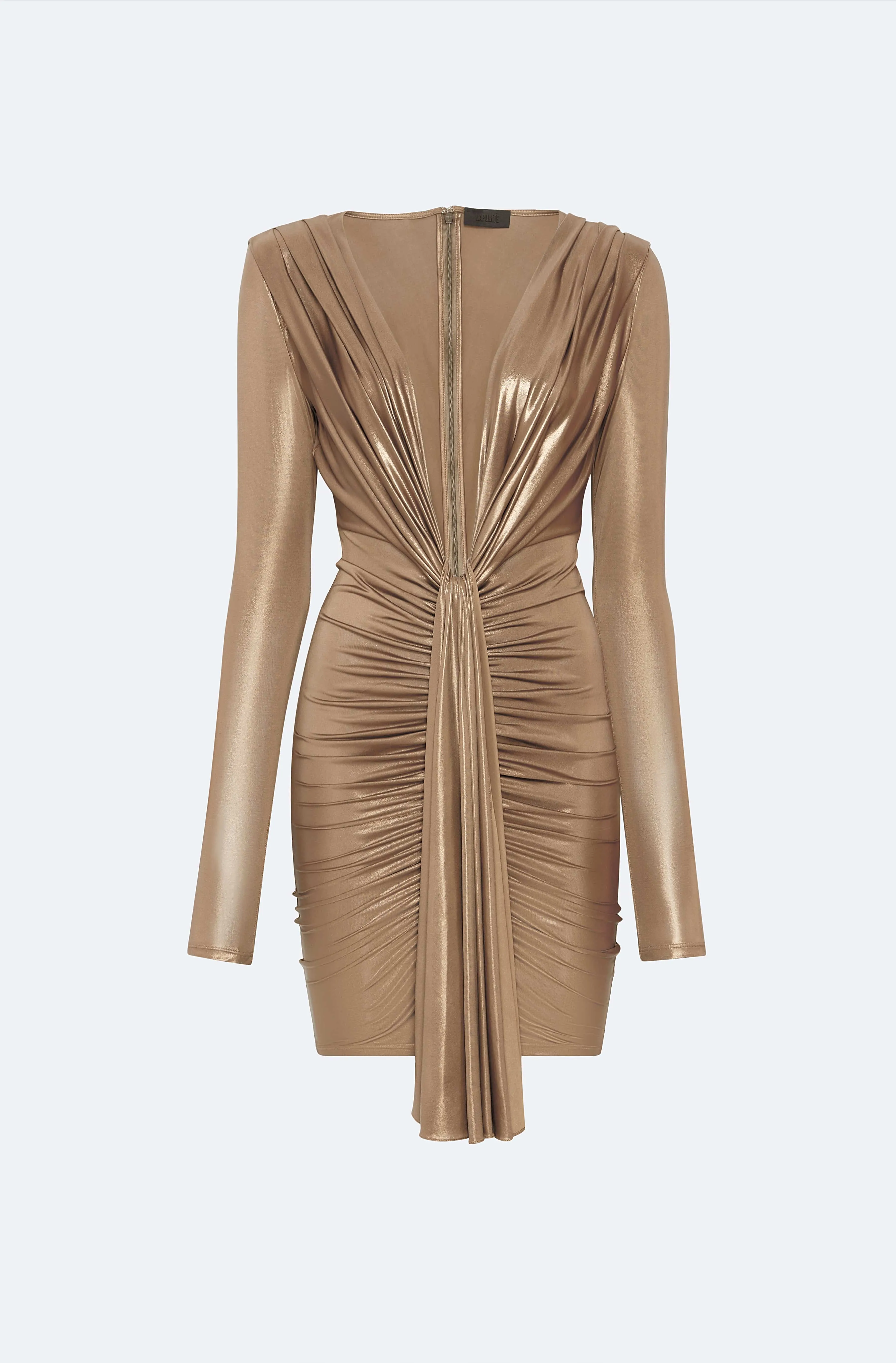 Coated Jersey V-Neck Mini Dress