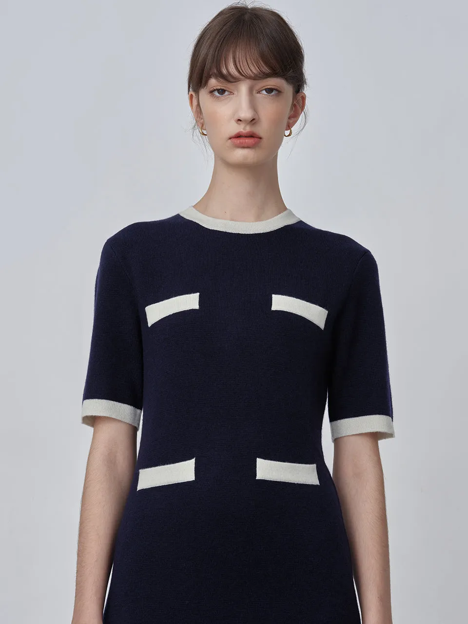 Color Block Shortsleeve Dress_Dark Navy