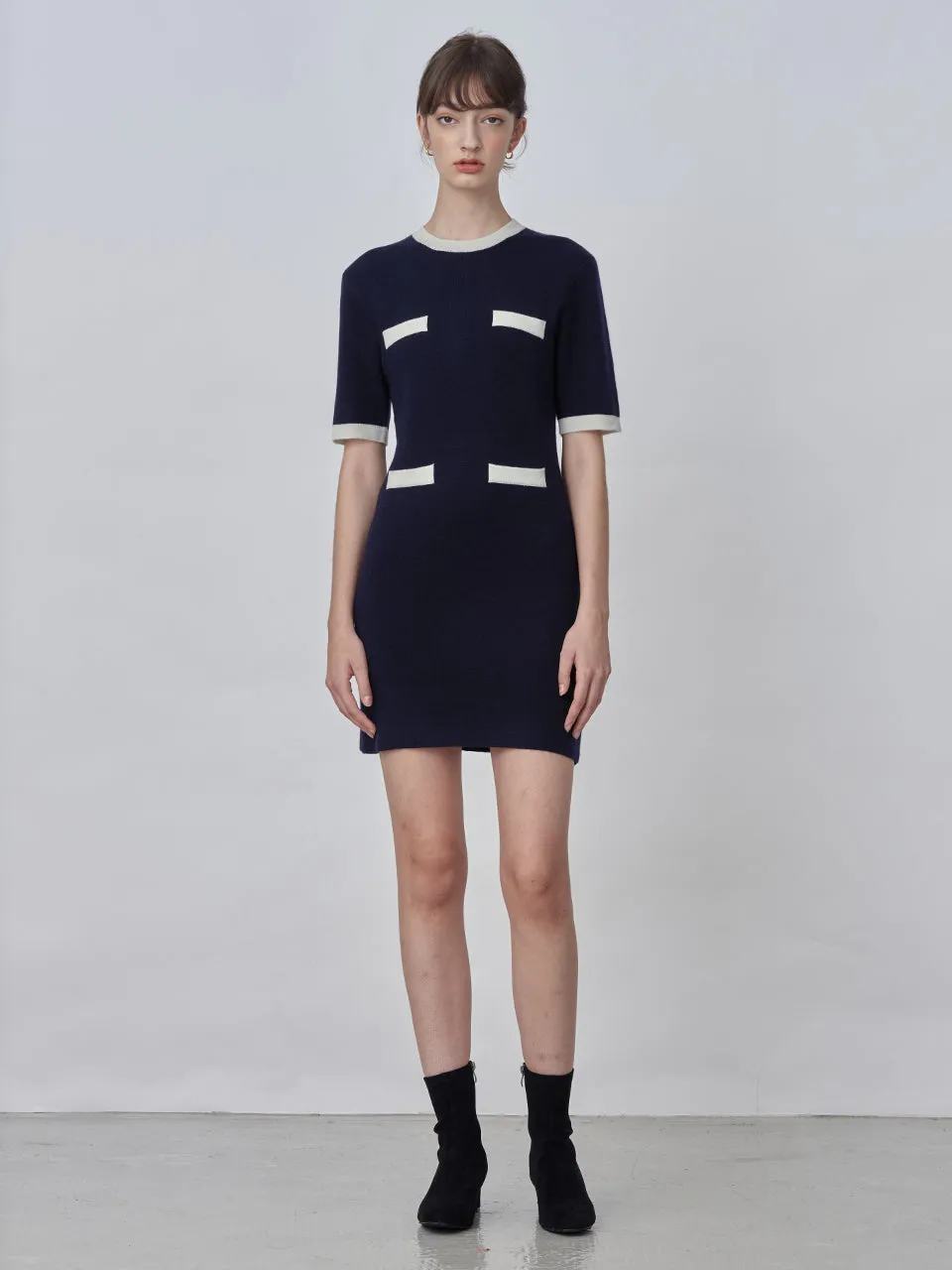 Color Block Shortsleeve Dress_Dark Navy