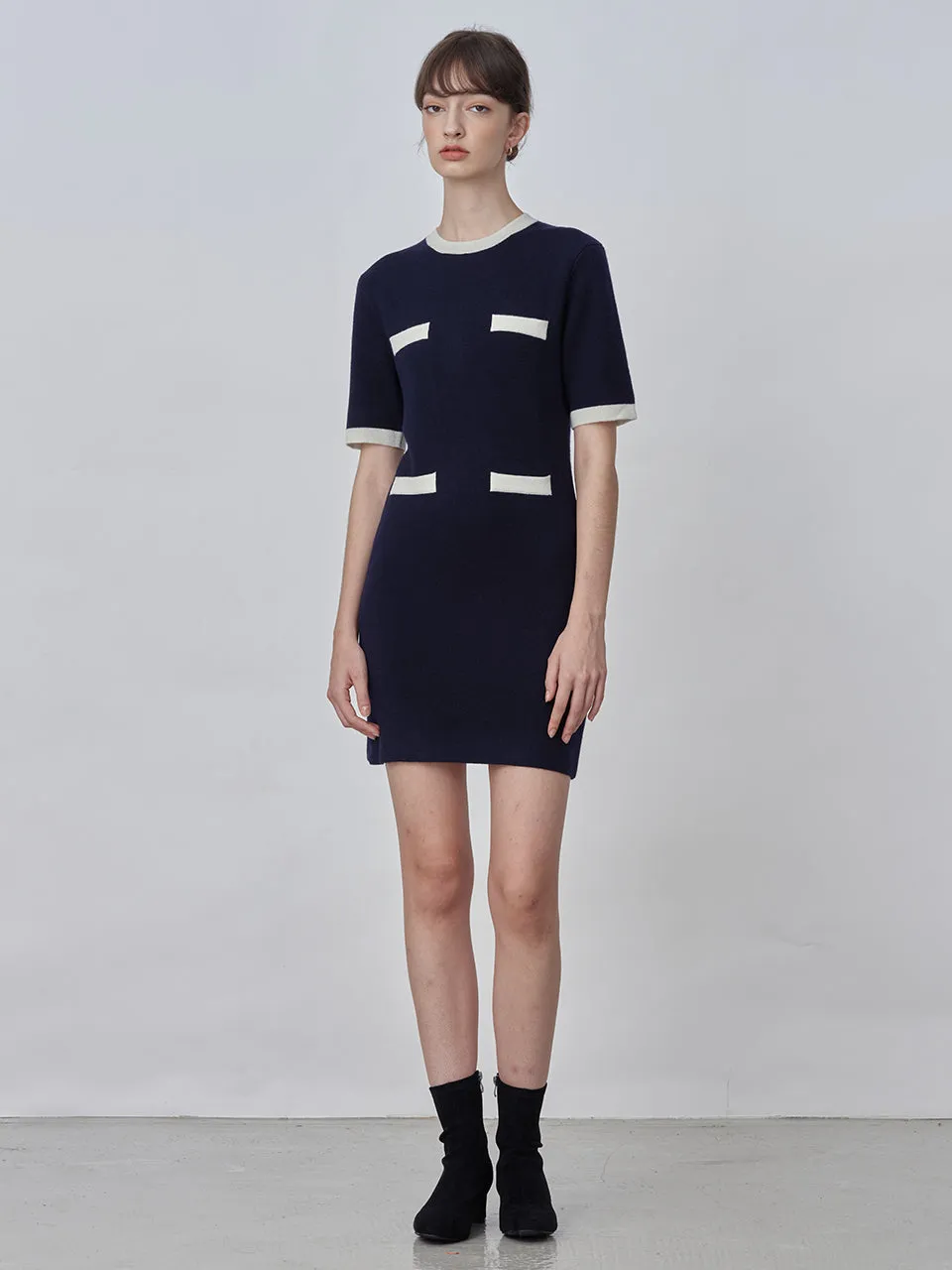 Color Block Shortsleeve Dress_Dark Navy