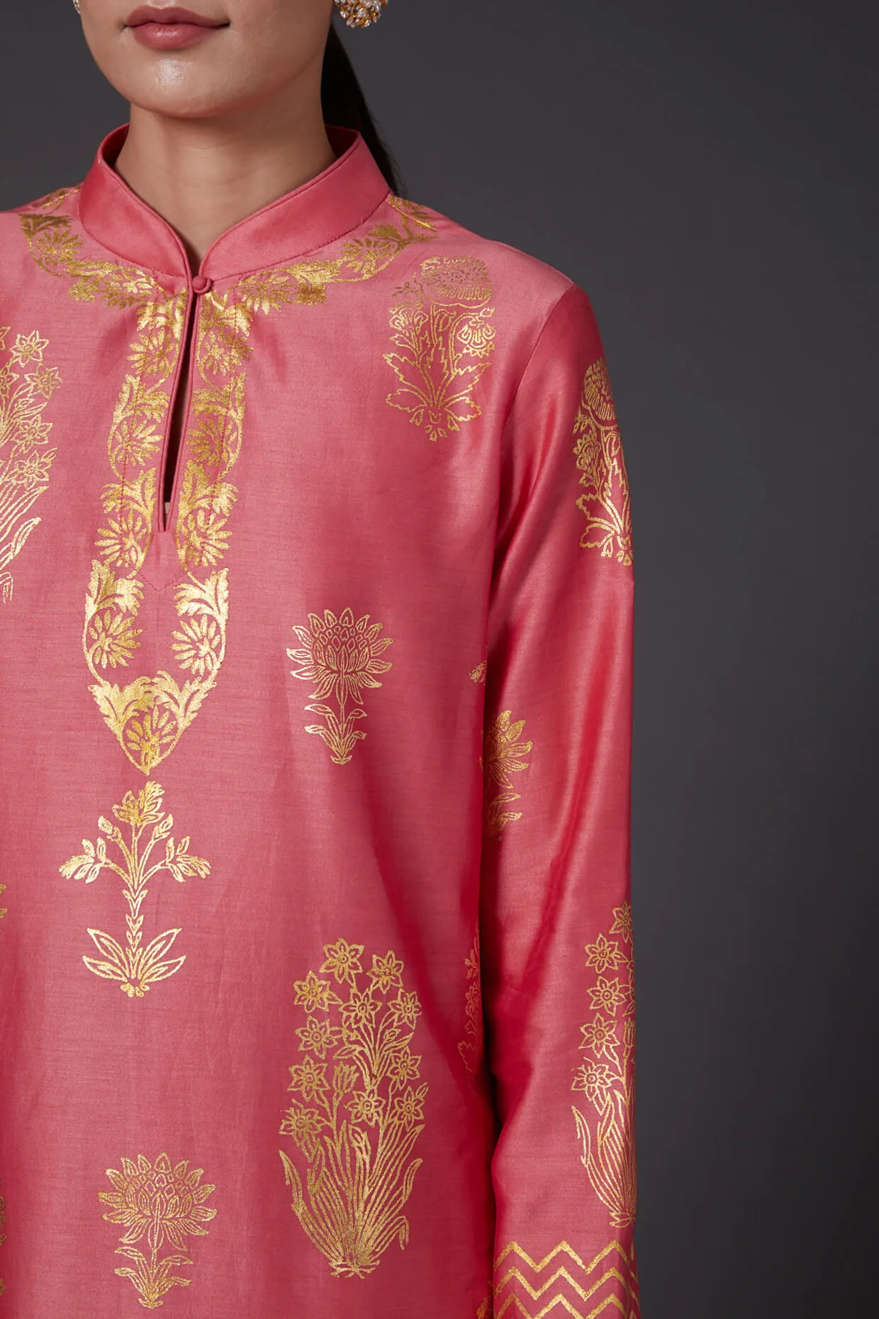 Coral Pink Printed Kurta With Palazzo