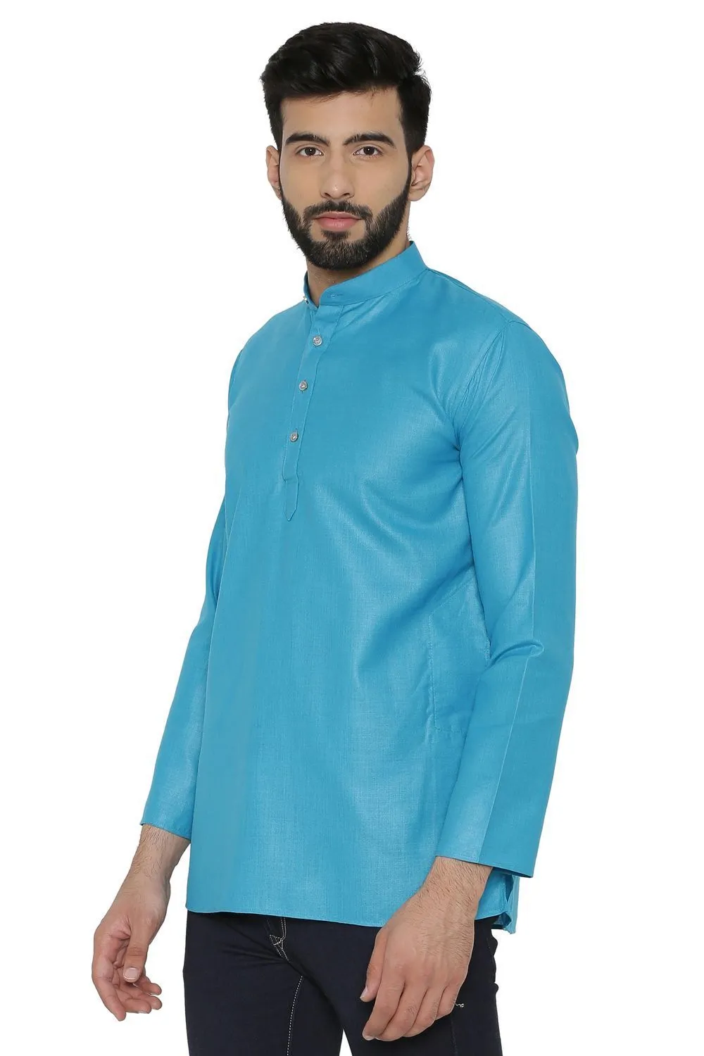 Cotton Silk Blend Blue Kurta Shirt