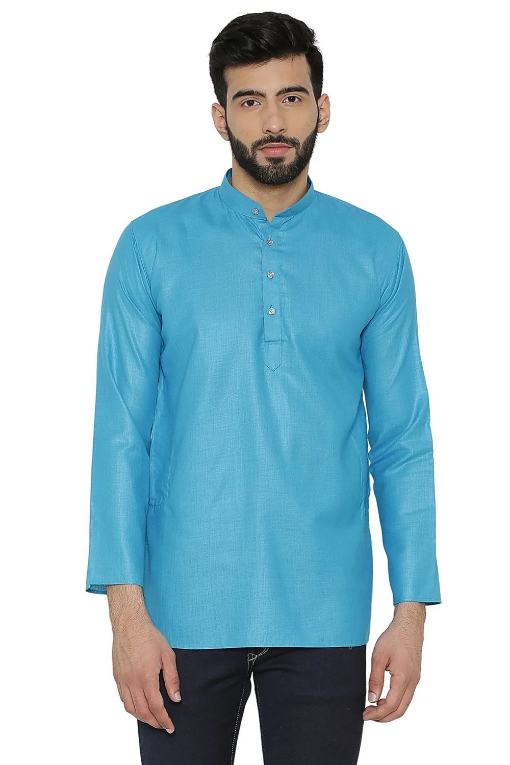 Cotton Silk Blend Blue Kurta Shirt