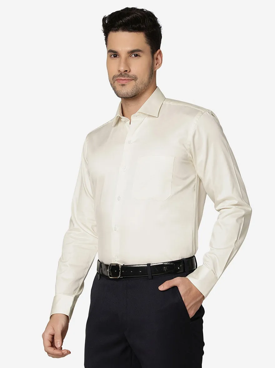 Cream Solid Slim Fit Formal Shirt | Metal