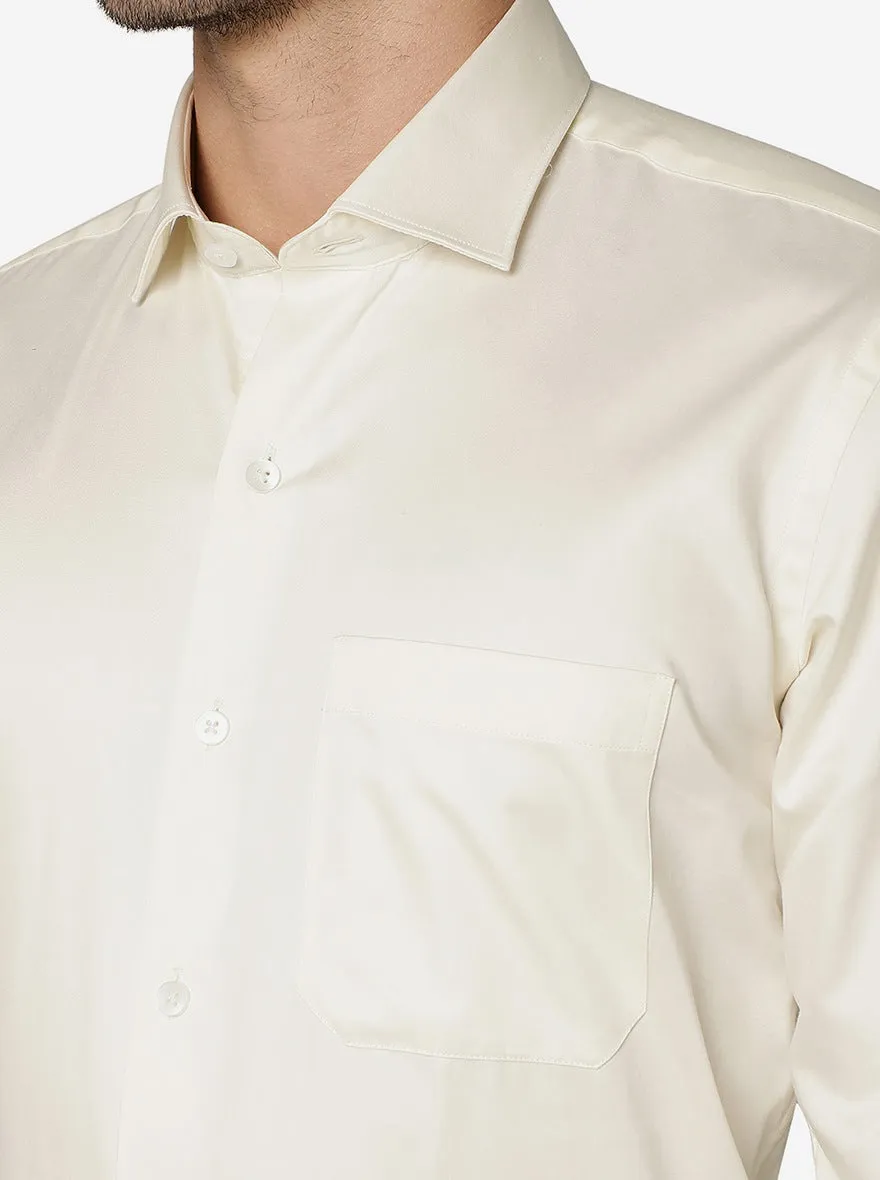 Cream Solid Slim Fit Formal Shirt | Metal