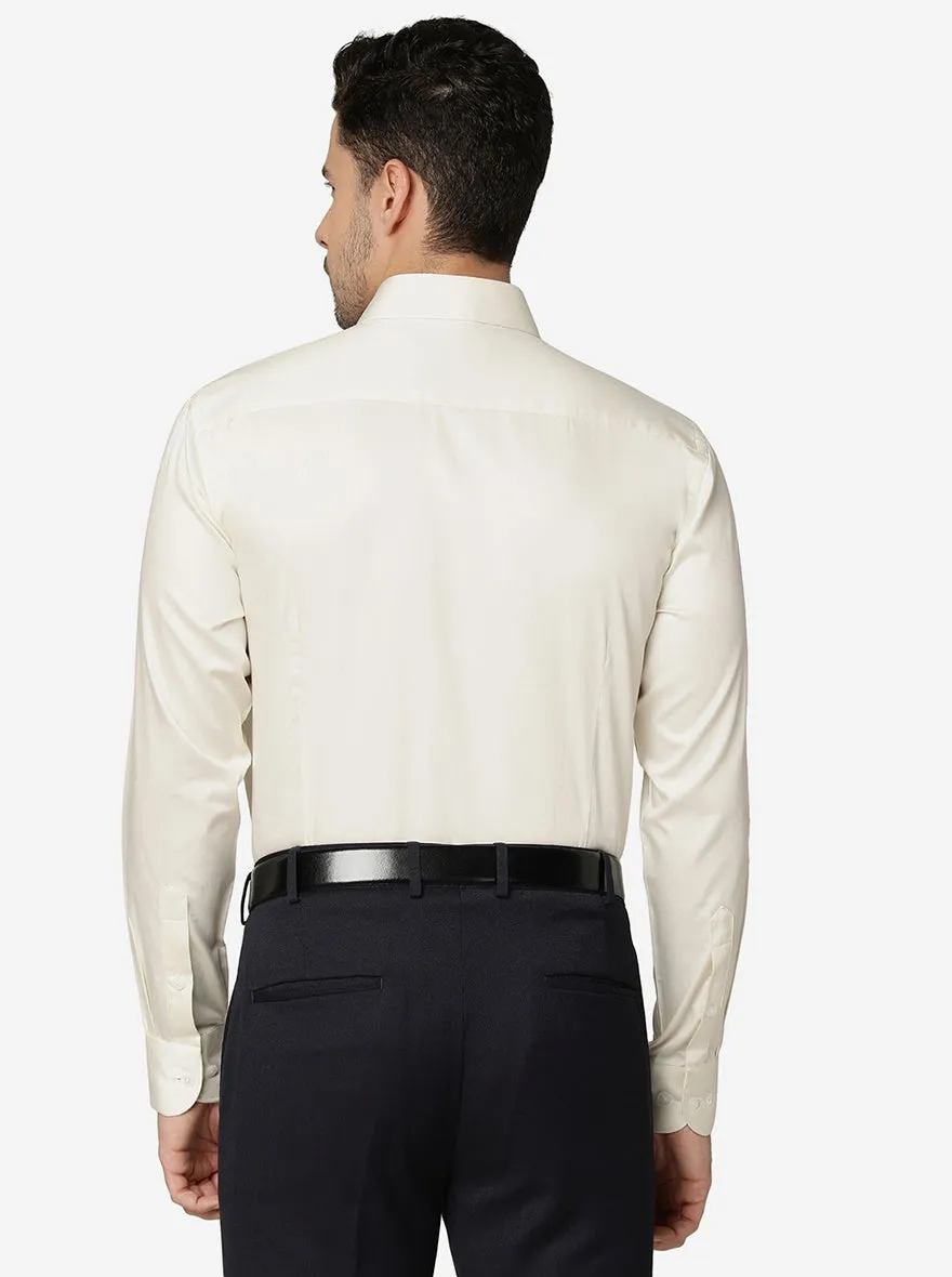 Cream Solid Slim Fit Formal Shirt | Metal
