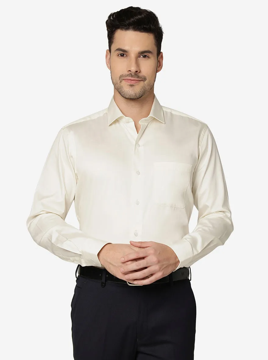 Cream Solid Slim Fit Formal Shirt | Metal