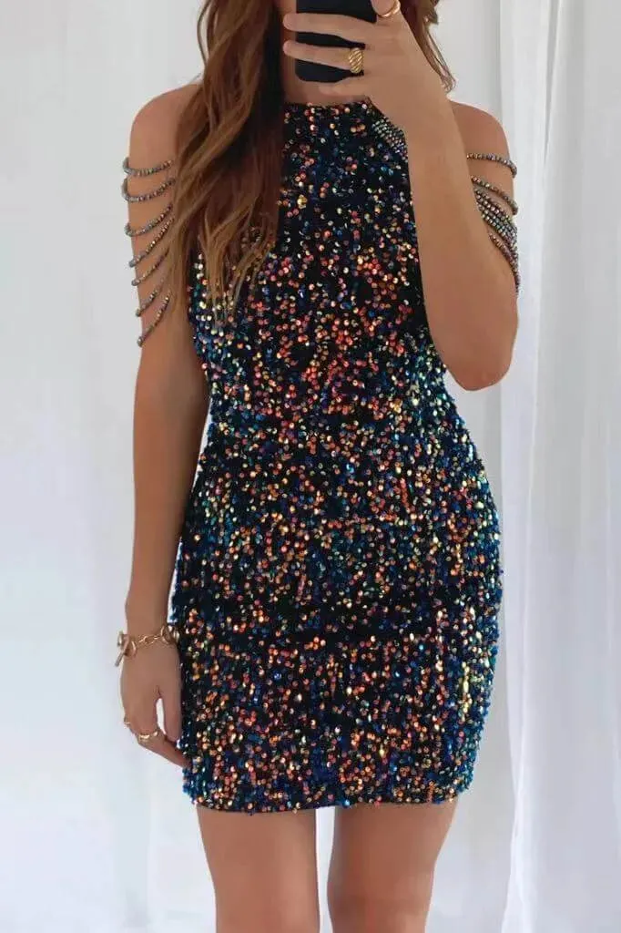 Crystal Halter Fringed Bodycon Dress