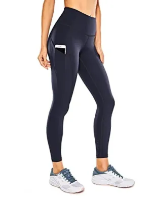 CRZ YOGA Women's Naked Feeling Workout Leggings 25 Inches - High Waisted Yoga Pants with Side Pockets Navy