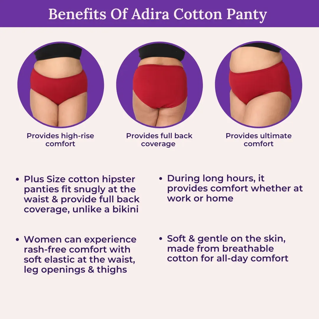 Curvy Women's Cotton Panties | High Waist | Full Hip Coverage | No Exposed Elastic At Waist & Thigh Round | Prevents Friction | Pack Of 3