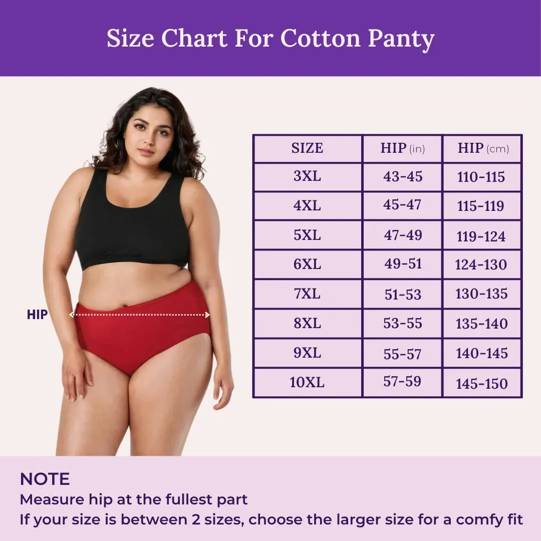 Curvy Women's Cotton Panties | High Waist | Full Hip Coverage | No Exposed Elastic At Waist & Thigh Round | Prevents Friction | Pack Of 3