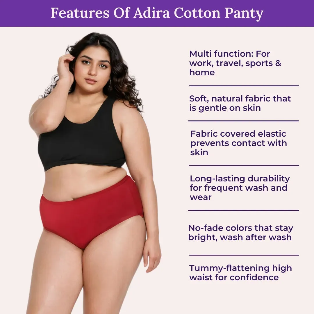 Curvy Women's Cotton Panties | High Waist | Full Hip Coverage | No Exposed Elastic At Waist & Thigh Round | Prevents Friction | Pack Of 3