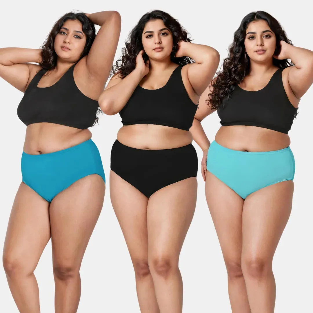 Curvy Women's Cotton Panties | High Waist | Full Hip Coverage | No Exposed Elastic At Waist & Thigh Round | Prevents Friction | Pack Of 3
