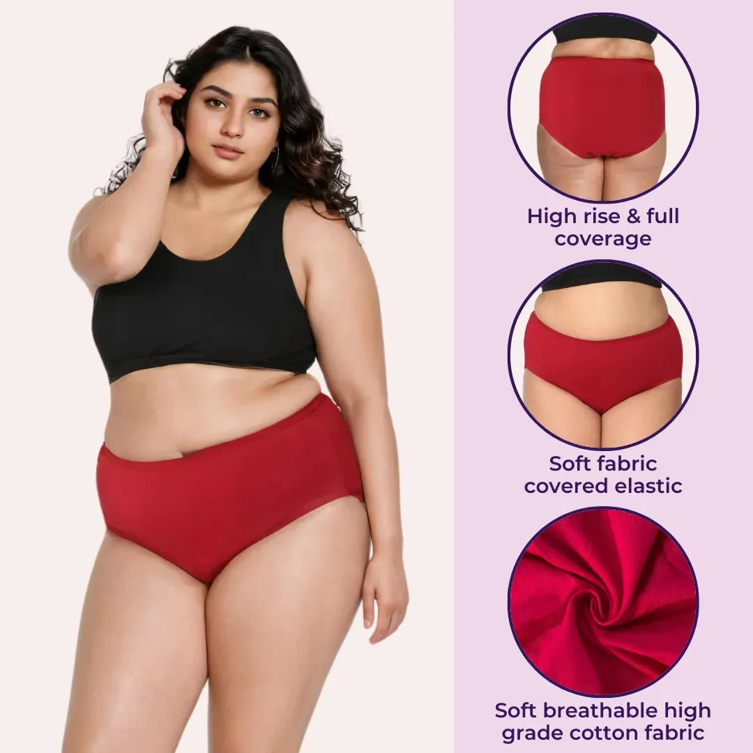 Curvy Women's Cotton Panties | High Waist | Full Hip Coverage | No Exposed Elastic At Waist & Thigh Round | Prevents Friction | Pack Of 3