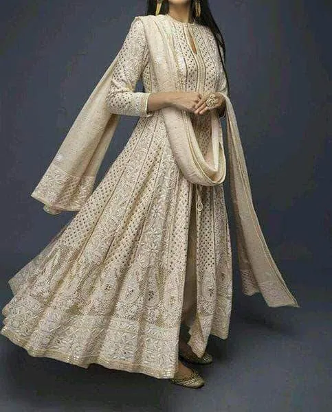 Custom high quality Chikankari Anarkali Wedding Suit