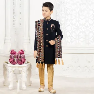 Dapper Designer Black Sherwani for Kids