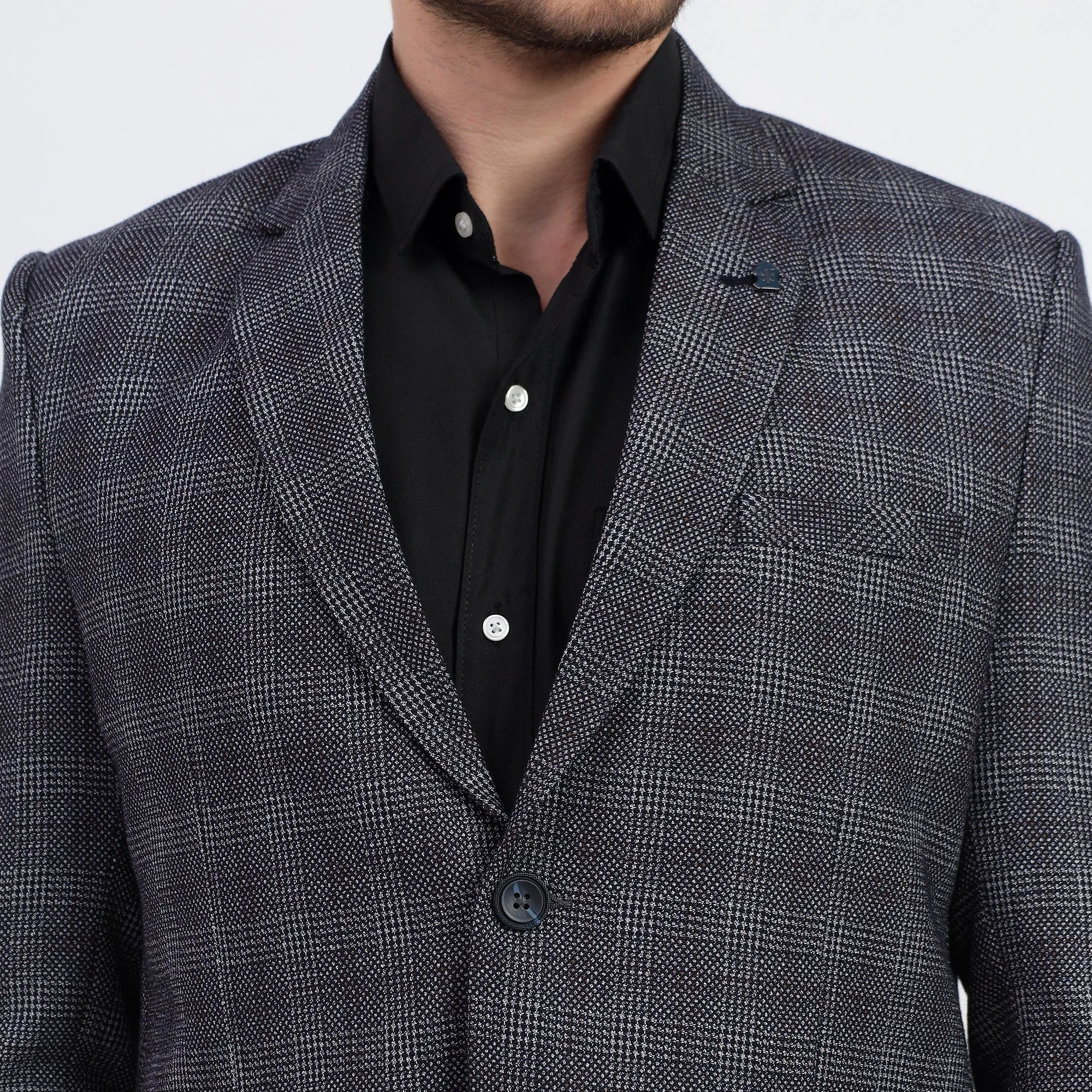 Darelooks Men's Slim Fit Checked Tweed Blazer for Office Wear (Blue)