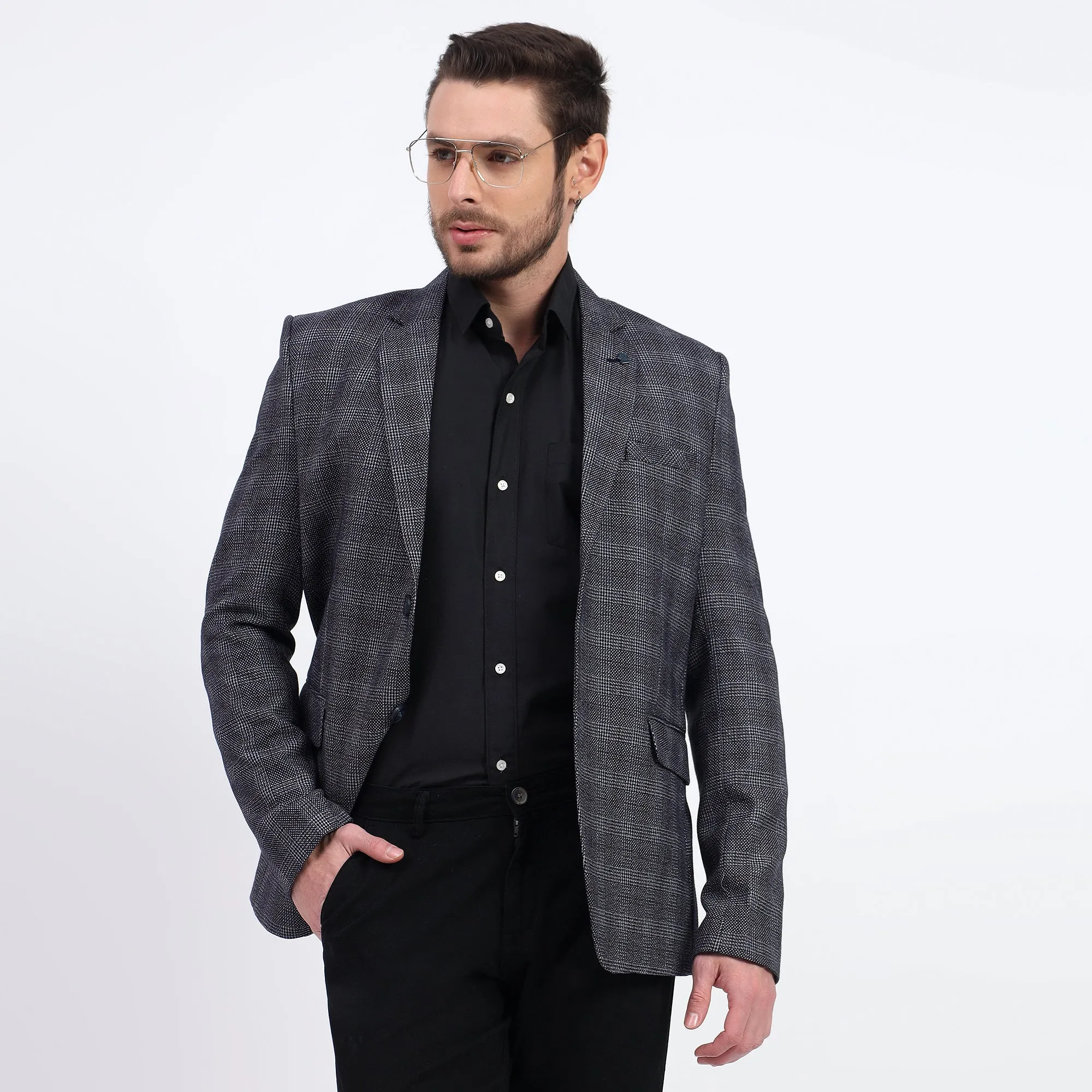 Darelooks Men's Slim Fit Checked Tweed Blazer for Office Wear (Blue)
