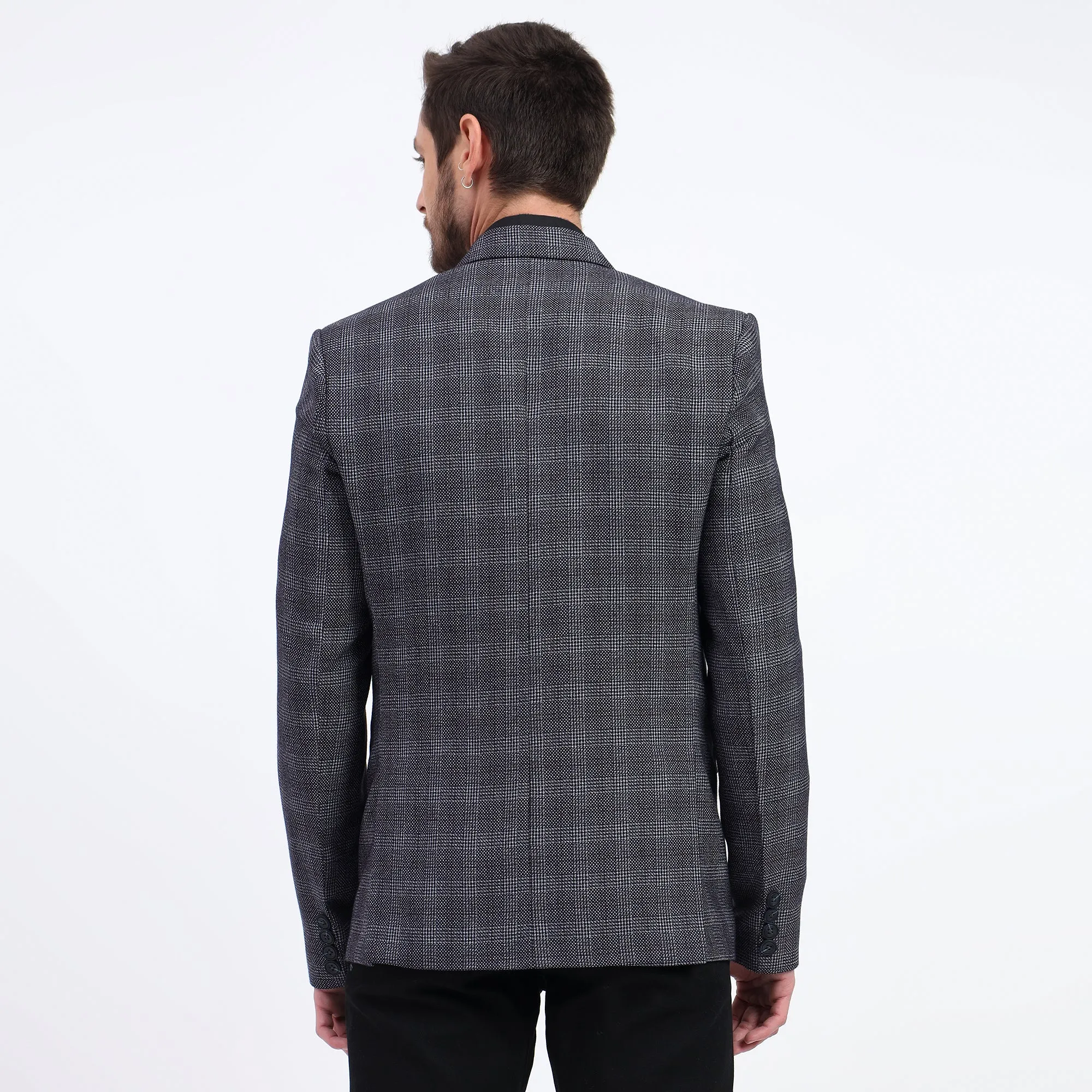 Darelooks Men's Slim Fit Checked Tweed Blazer for Office Wear (Blue)