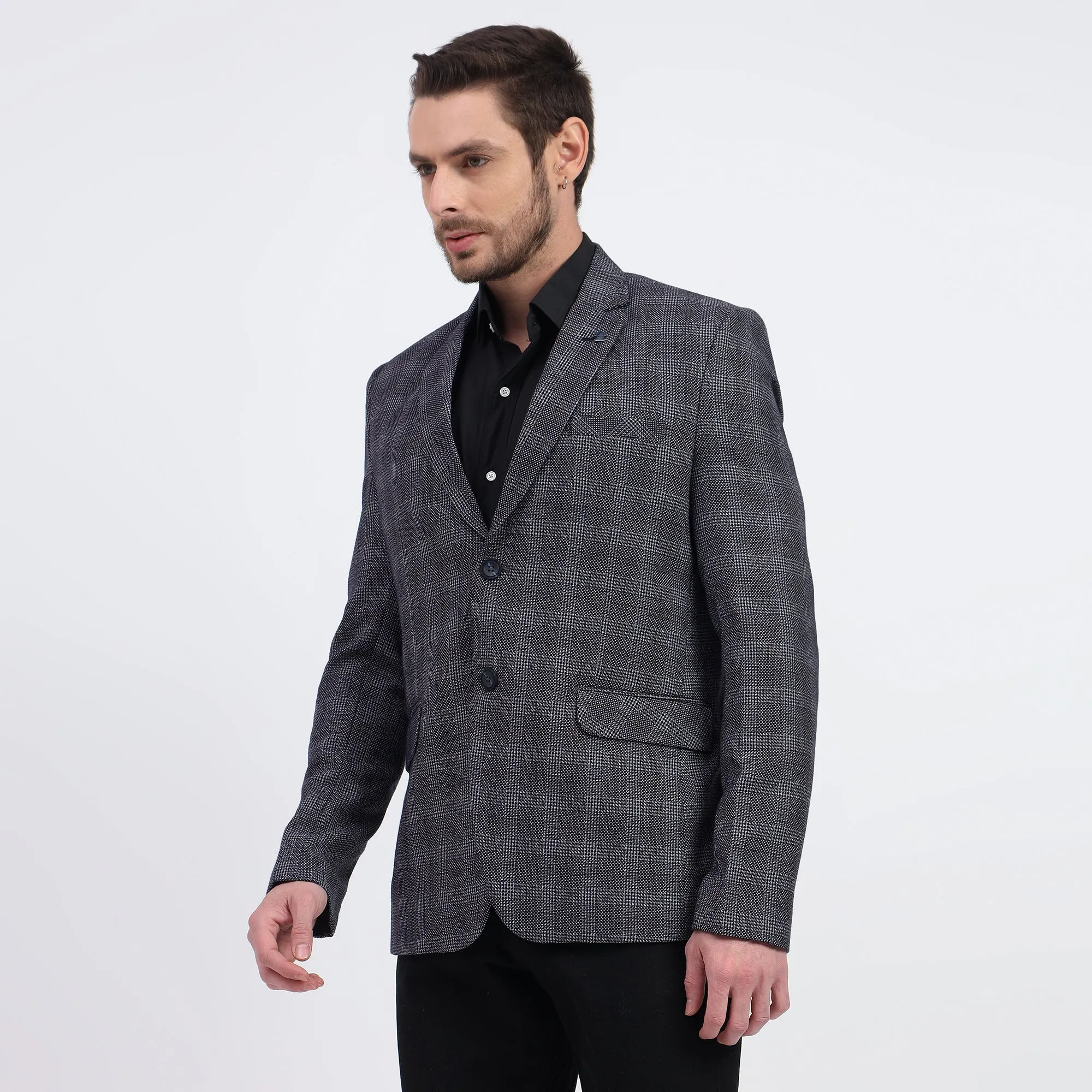 Darelooks Men's Slim Fit Checked Tweed Blazer for Office Wear (Blue)