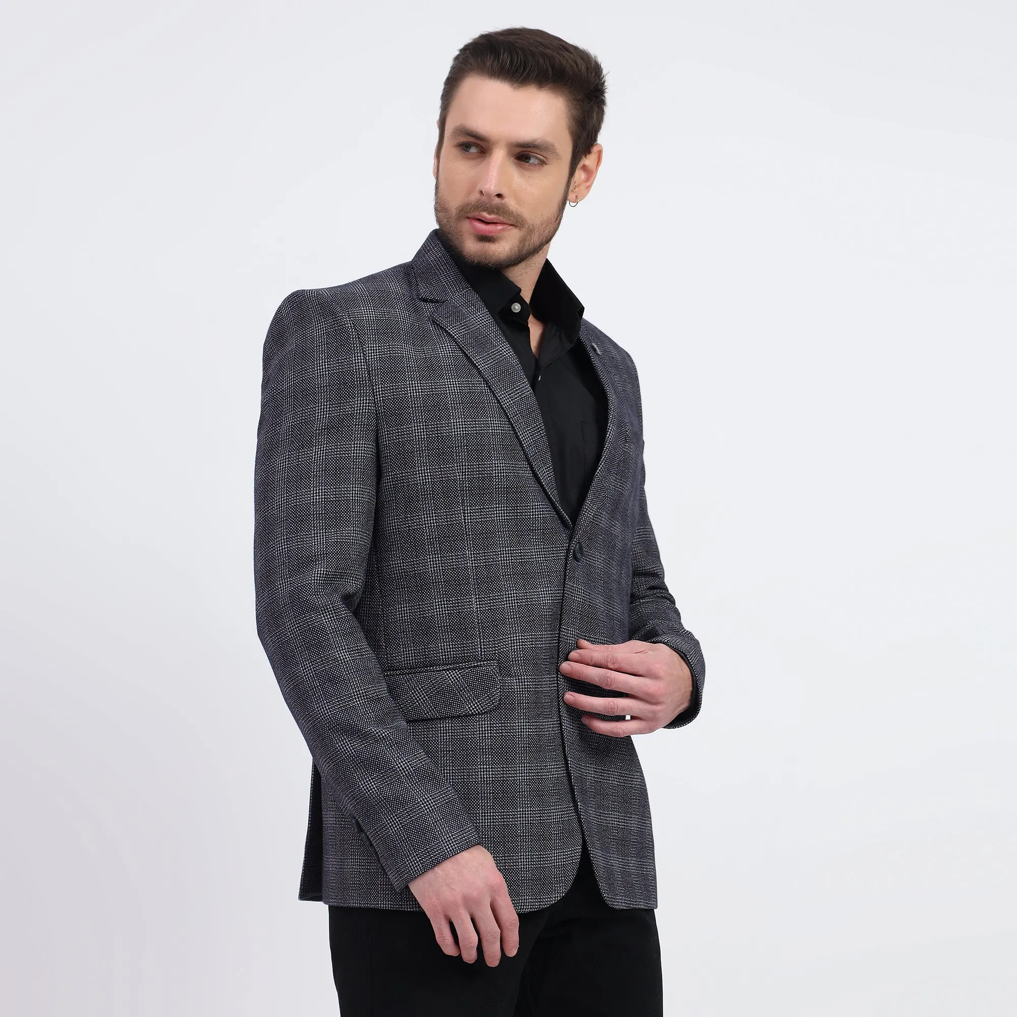 Darelooks Men's Slim Fit Checked Tweed Blazer for Office Wear (Blue)