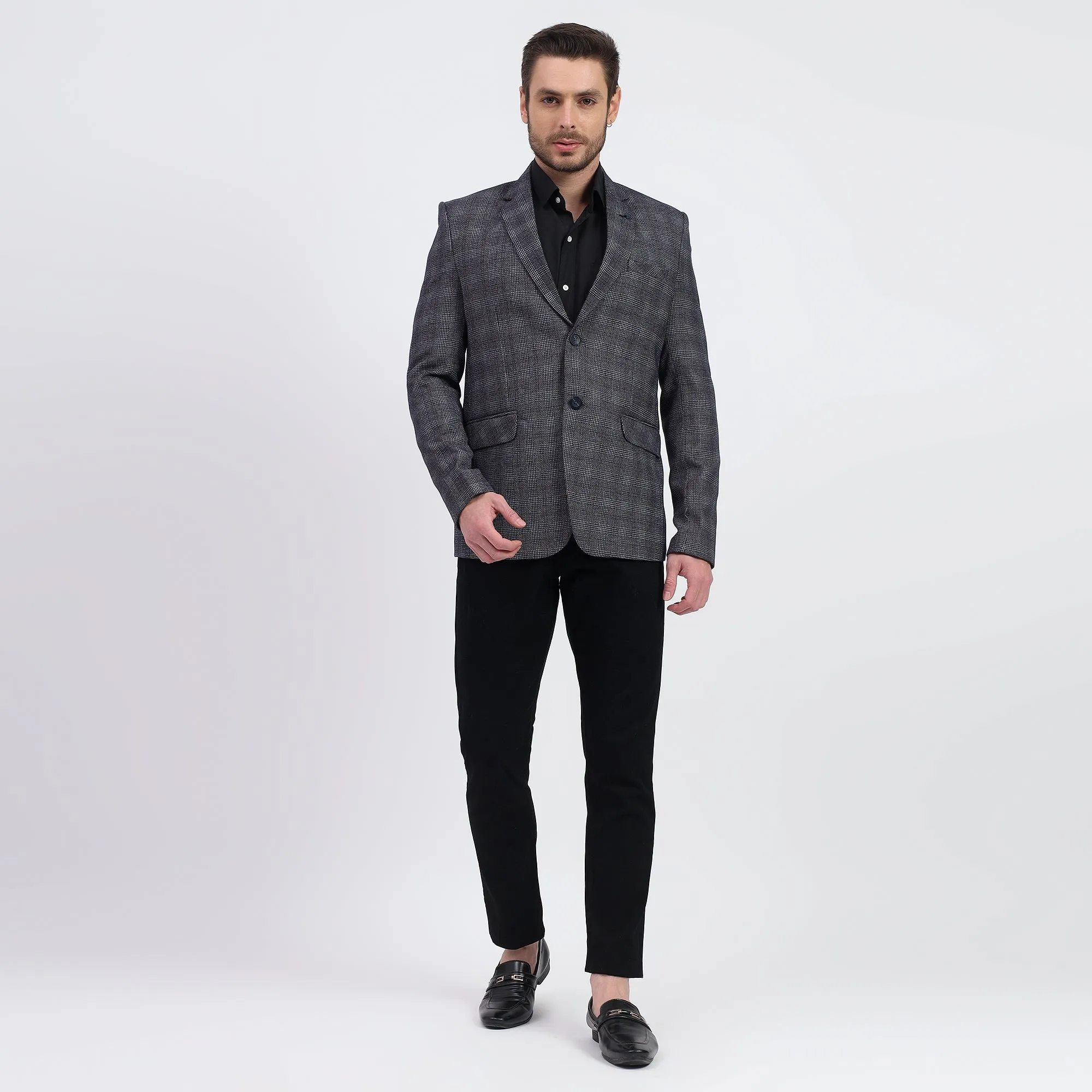 Darelooks Men's Slim Fit Checked Tweed Blazer for Office Wear (Blue)