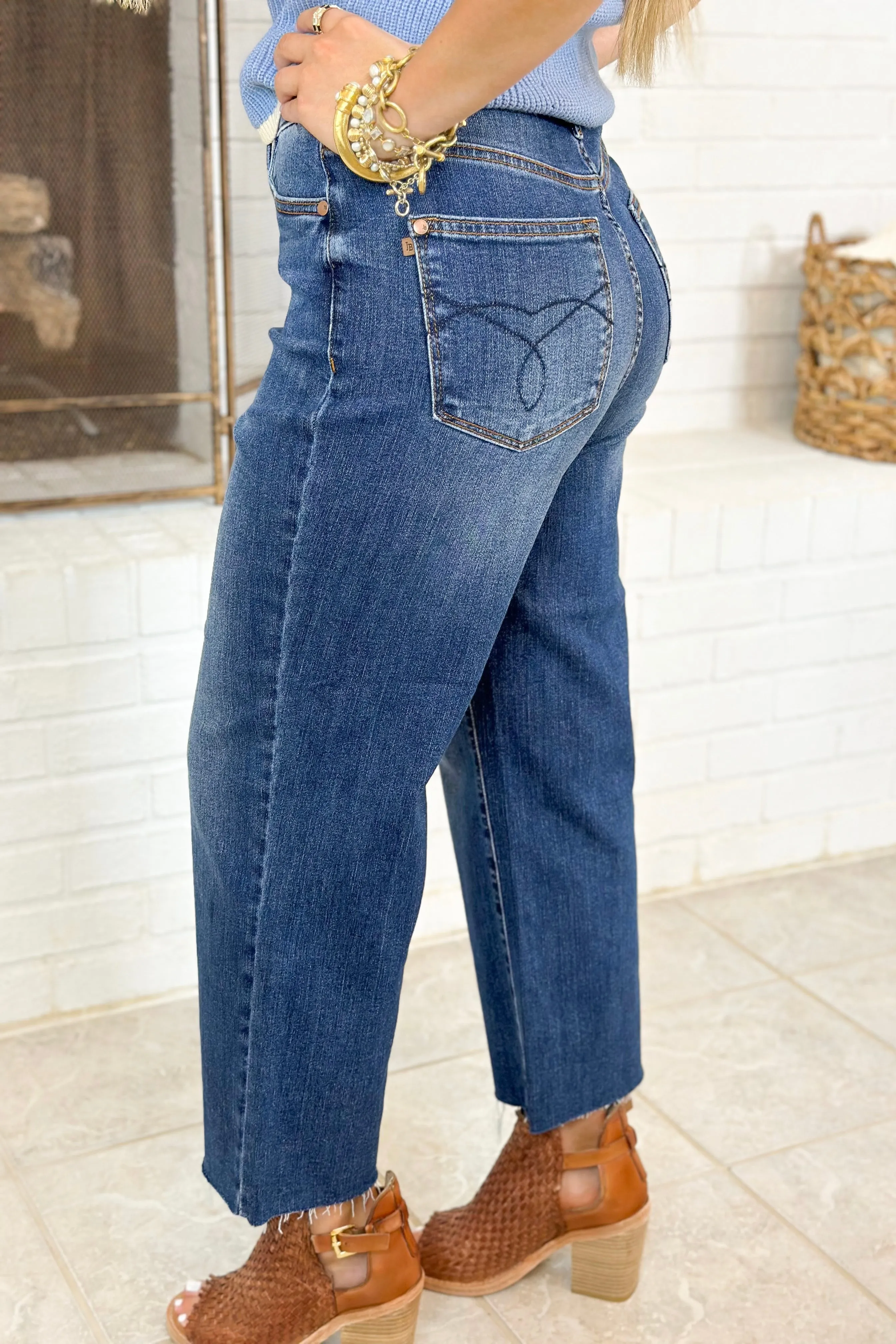 Dark High Waisted Crop Wide Denim *Final Sale*