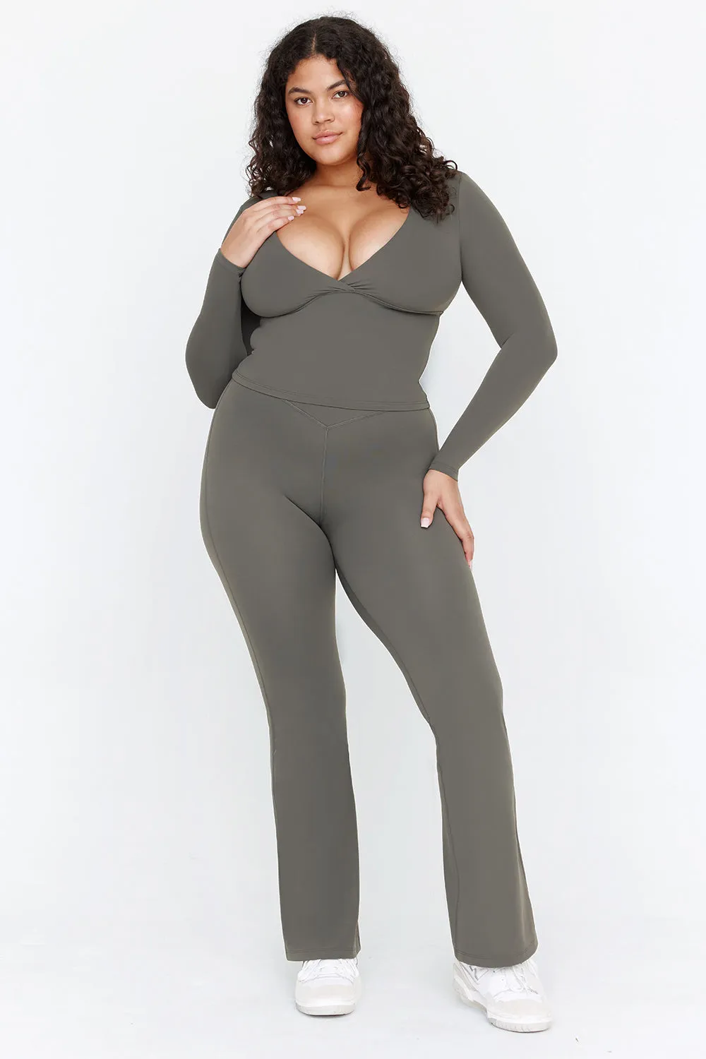 DAYFLEX WRAP HIGH WAISTED FLARED YOGA PANT - DARK OLIVE