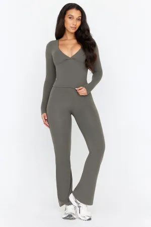 DAYFLEX WRAP HIGH WAISTED FLARED YOGA PANT - DARK OLIVE