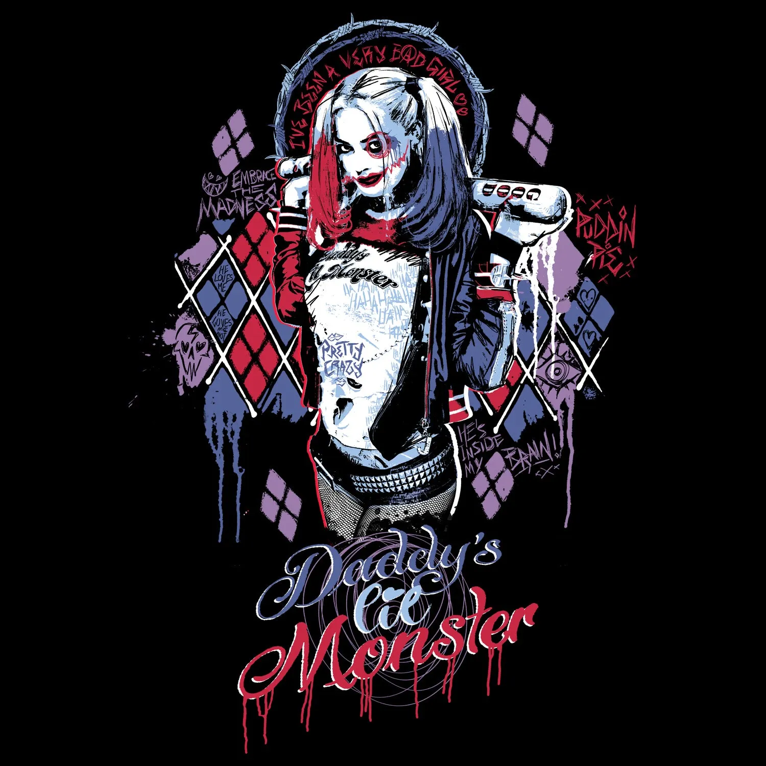 DC Suicide Squad Harley Quinn Lil Monster Official Women's Long Tank Dress (Black)