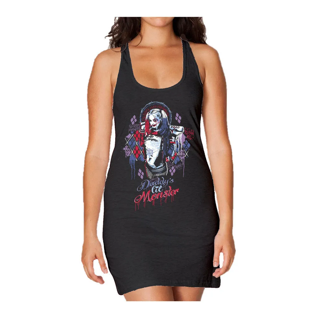 DC Suicide Squad Harley Quinn Lil Monster Official Women's Long Tank Dress (Black)