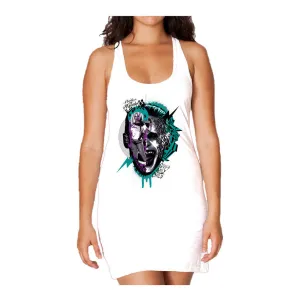 DC Suicide Squad Joker-Harley Quinn Collage Official Women's Long Tank Dress (White)