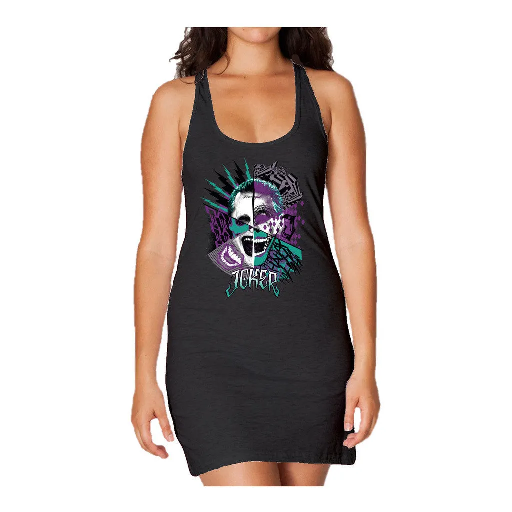 DC Suicide Squad Joker Logo Official Women's Long Tank Dress (Black)