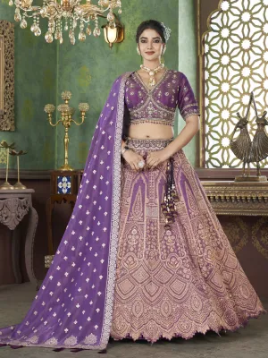 Deep Purple Lehenga with Matching Jacquard Dupatta